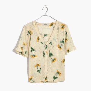 Madewell🌻Eyelet Village Ruffle-Sleeve Shirt in Sunflower Scatter 🌻 Size Small